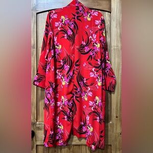 Colleen Lopez Vibrant Red Floral Kimono NWOT